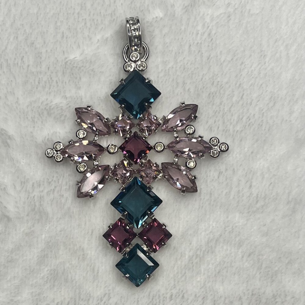 Christian Dior Vintage Cross Pendant With Multicolor Crystals & Certificate Of A - Picture 4 of 10